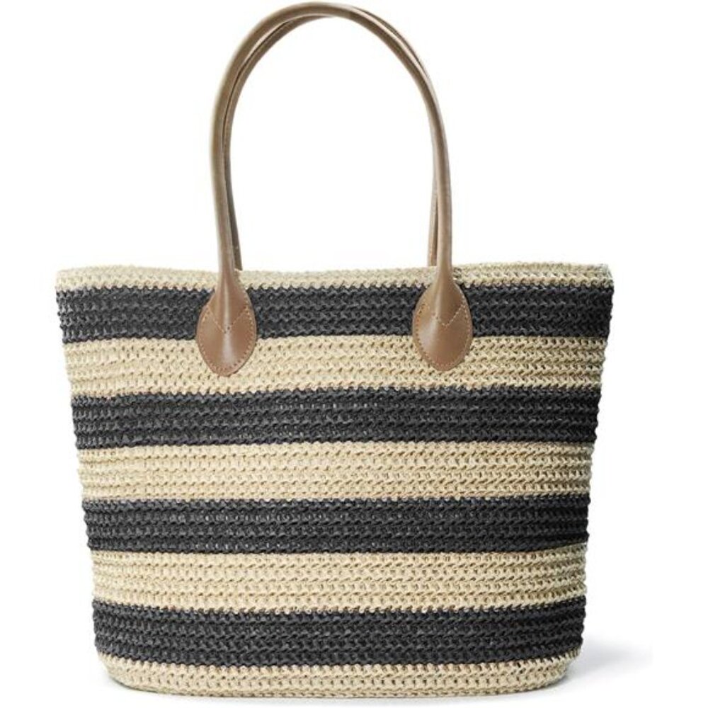 Striped Synthetic Straw Women's Tote Light Weight Vaction Shoulder Handbag